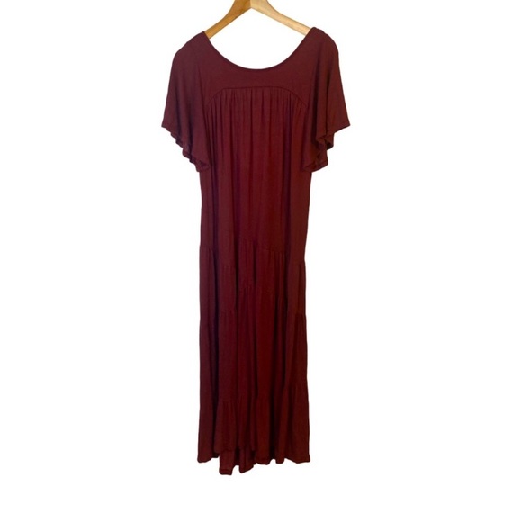 (A56) NEW Free People Beach tiered Burgundy Maxi Dress with drop back, NWOT, XS - Picture 3 of 8